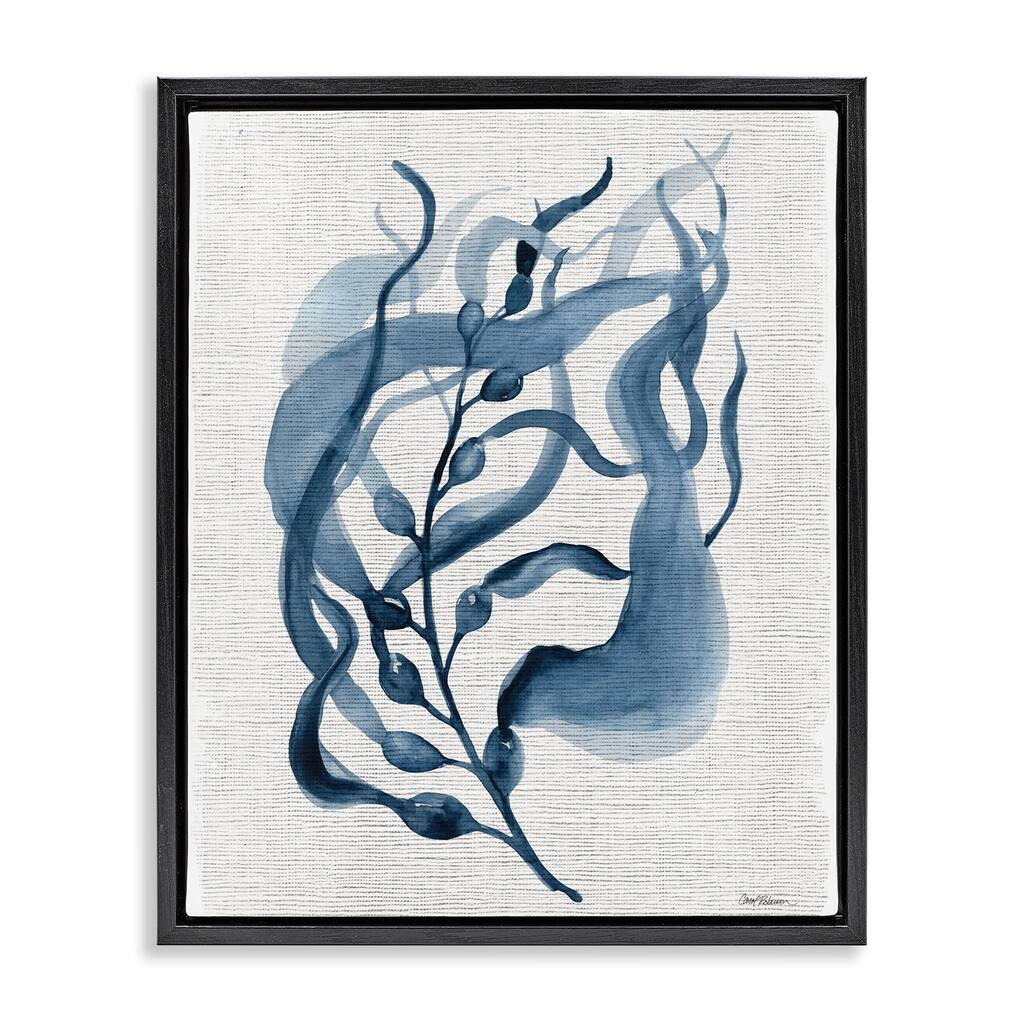 Stupell Fluid Blue Herb Leaf Framed Floater Canvas Wall Art Design By Carol Robinson