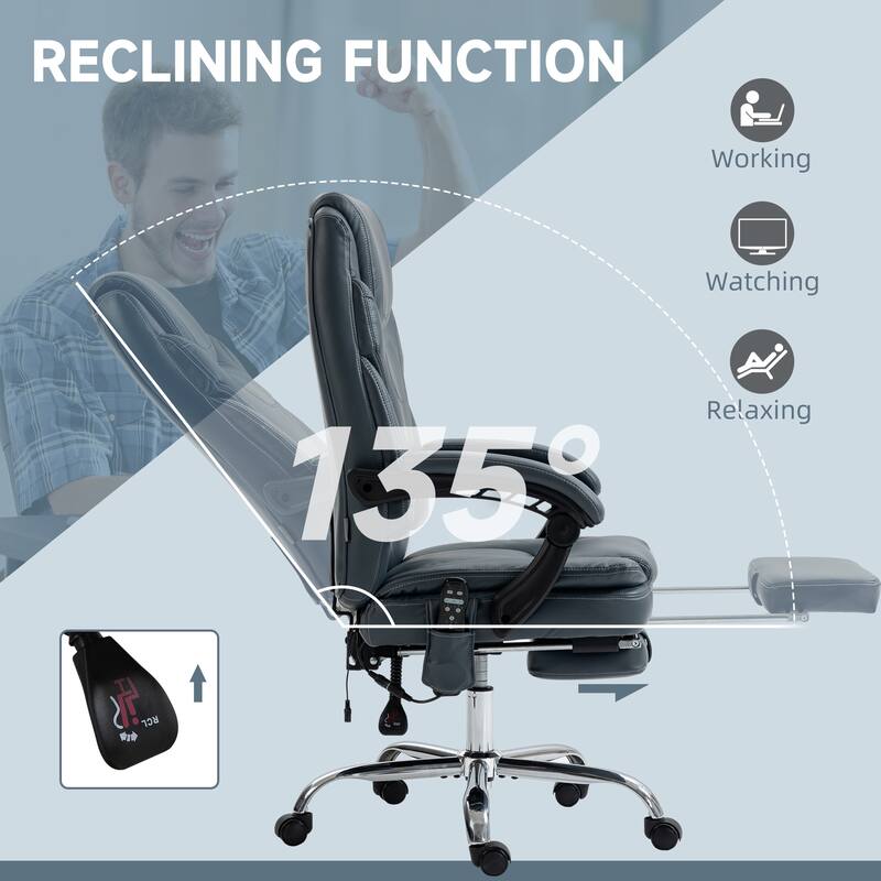 Vinsetto PU Leather Massage Office Chair with 6 Vibration Points, Heated Reclining Computer Chair