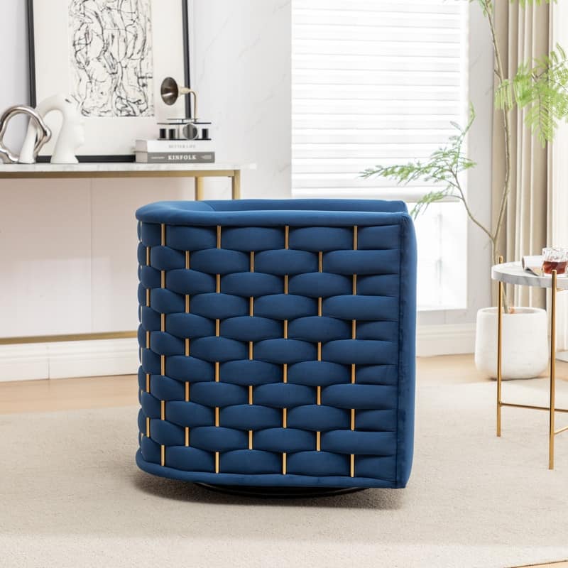 Modern Glam Velvet Upholstered 360 Degree Swivel Barrel Chair