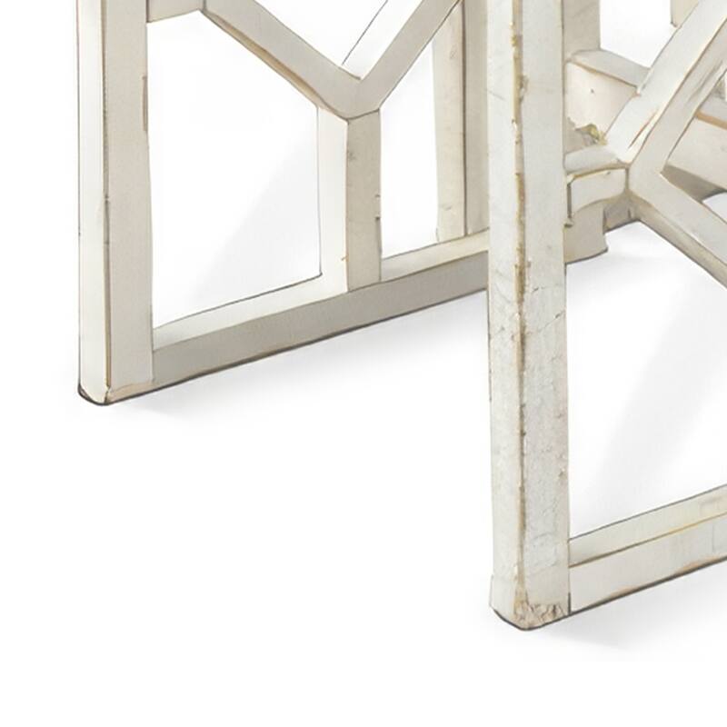 Rena 3 Piece Nesting Accent Table Set, Slatted, Rustic White Mahogany