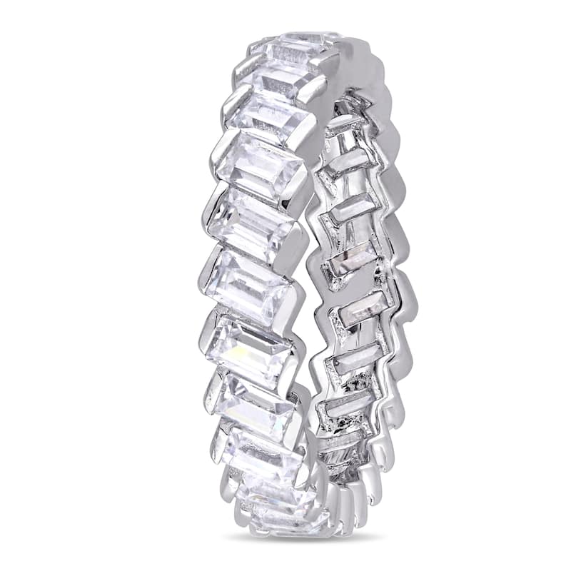 Miadora Baguette shaped CZ Angled Eternity Ring in Sterling Silver