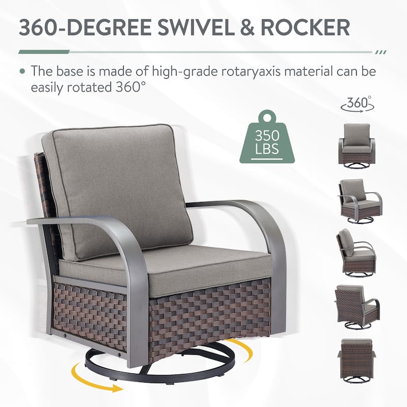 Outdoor Wicker Sofa with Swivel Chair and Ottoman
