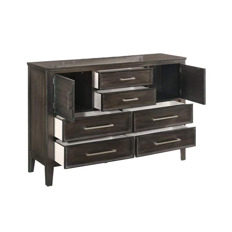 Wooden Dresser with 6 Spacious Drawers and 2 Cabinets, Brown