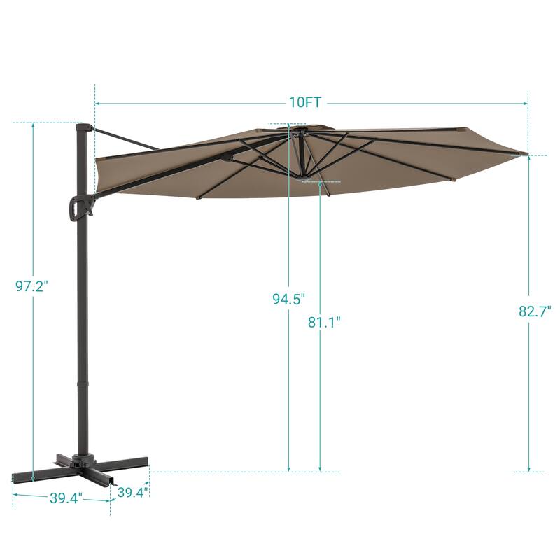 BONOSUKI 10FT Cantilever Patio Umbrella, Ultimate Outdoor Comfort with 360° Rotation and Canopy Angle Adjustment