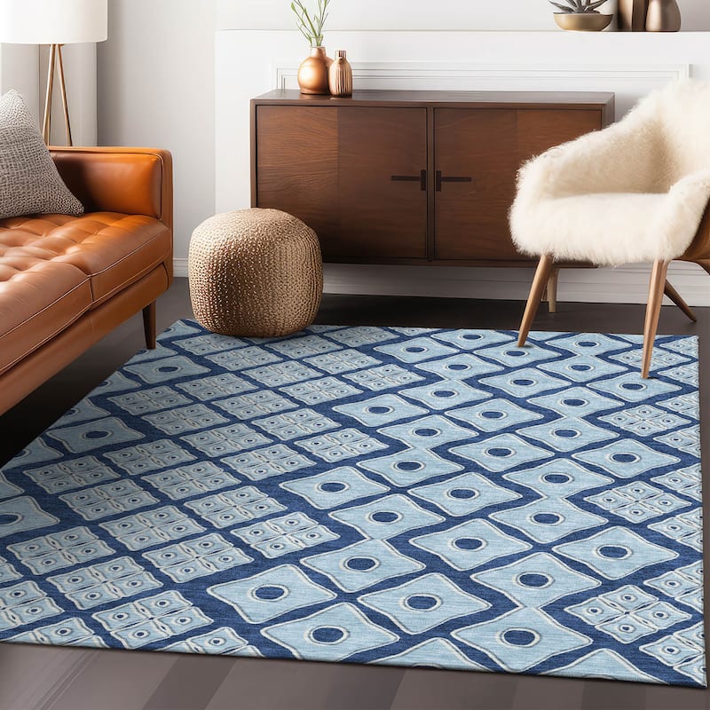 Machine Washable Indoor/ Outdoor Chantille Diamond Geo Rug