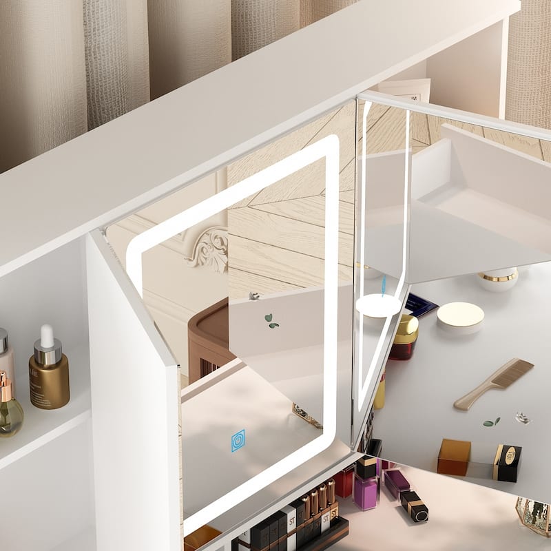 Spacious Vanity Desk with Mirrored Storage Cabinets - A Beauty Oasis