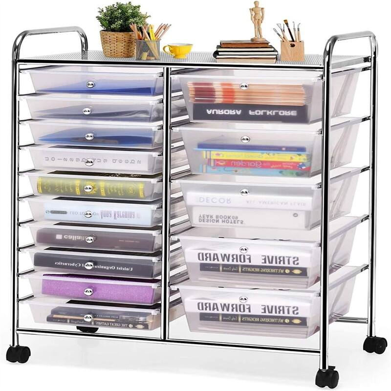 15 Drawer Storage Drawer Cart - 14.5"D x 25"W x 34.5"H - Clear
