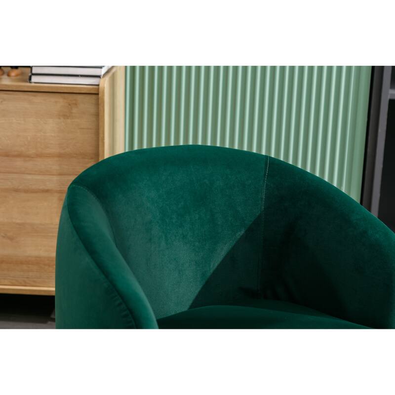 Modern Barrel Swivel Accent Chair with Metal Base, Round Velvet Upholstered Reading Chair w/ Curved Back for Living Room Bedroom