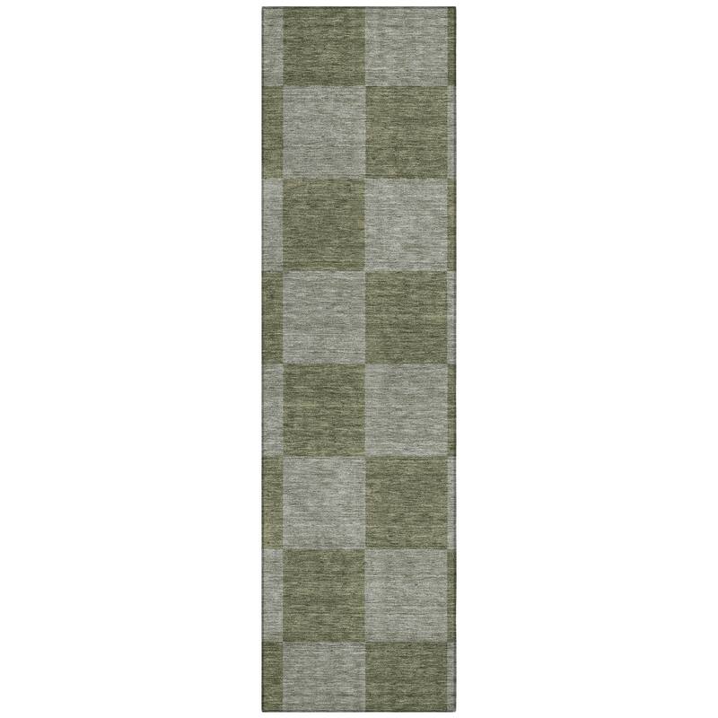 Machine Washable Indoor/ Outdoor Modern Checker Chantille Rug
