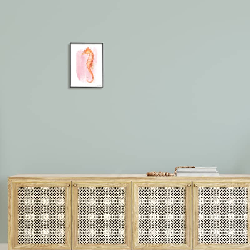 Stupell Gentle Orange Seahorse Speckled Pink Watercolor Detail Framed Wall Art, Design by Diane Neukirch