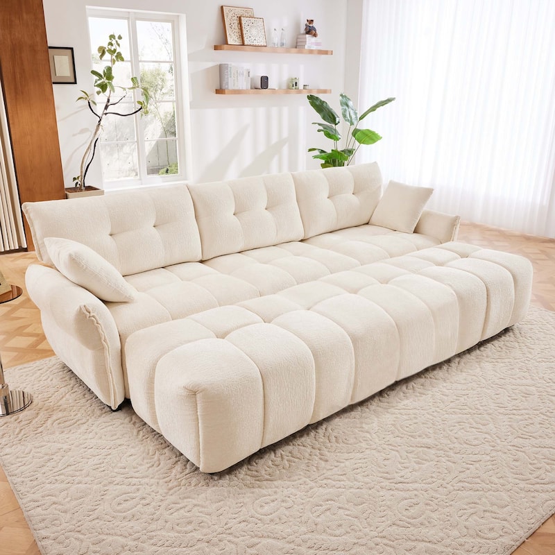 Modular 4-Seat Chenille Sofa Set with 2 Ottomans, High-Resilience Cushions and Solid Wood Frame