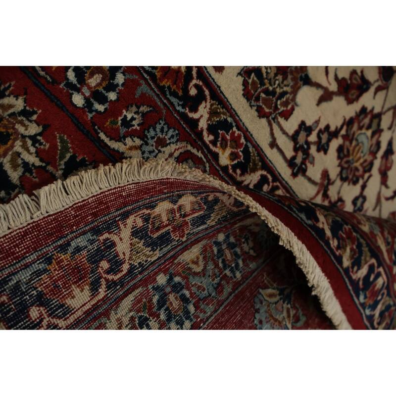 Hand Knotted Oriental 100% Wool Carpet Traditional Floral Beige & Ivories Isfahan Area Rug - 12' 10'' X 8' 9''
