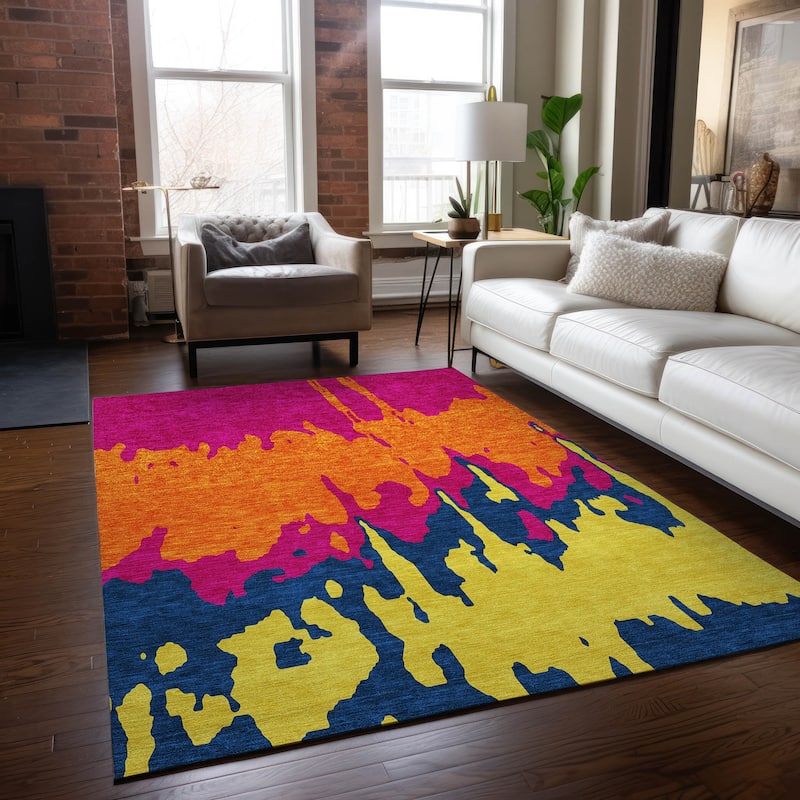 Machine Washable Indoor/ Outdoor Modern Abstract Chantille Rug