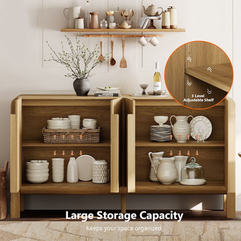 WAMPAT 3-Piece Sideboard Buffet With Storage, Mid-Century Modern 126" Wood Credenza With Doors And Adjustable Shelves