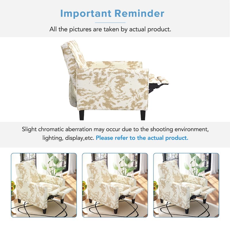 Recliner Chair with Adjustable Push-Back Mechanism, Armchair with Wood Legs, Deep Seating Lounge Chaise Chair