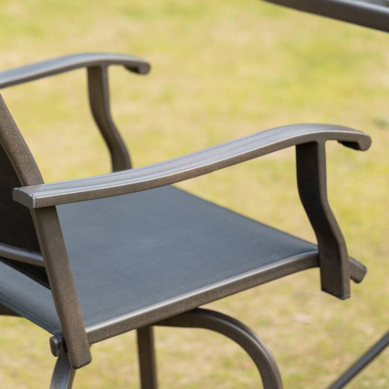 Outsunny Set of 2 Outdoor Swivel Bar Stools with Armrests, Bar Height Patio Chairs with Steel Frame for Balcony, Poolside - N/A