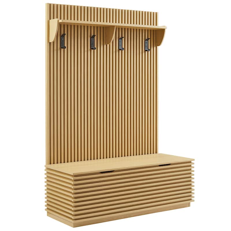 Render Fluted 3-in-1 Hall Tree With Storage Bench and Coat Rack