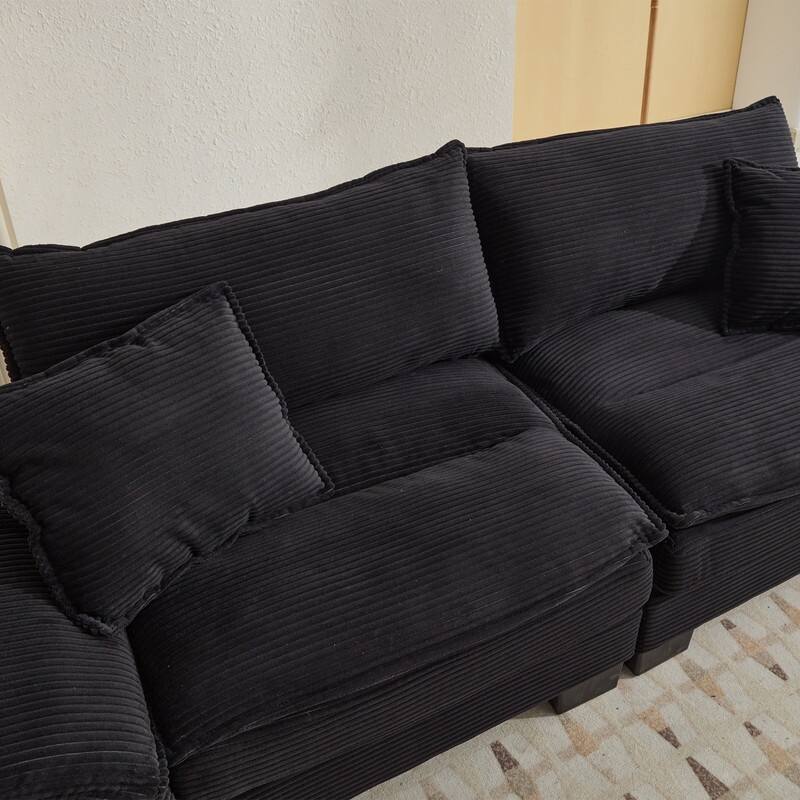 Oversized Corduroy Loveseat Sofa - 84" Wide Deep-Seat Couch with Pillows for Living Room, Apartment, Office