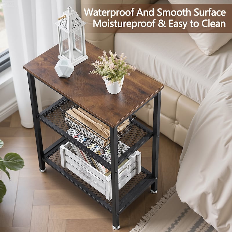 VECELO Industrial Style 3-Tier Nightstands Set of 2 with Open Storage Shelves MDF Top Space Saving for Living Room and Bedroom