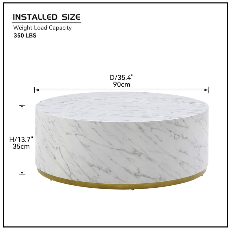 Modern Faux Marble Coffee Tables for Living Room, 35.43inch Accent Tea Tables with Gold Metal Base