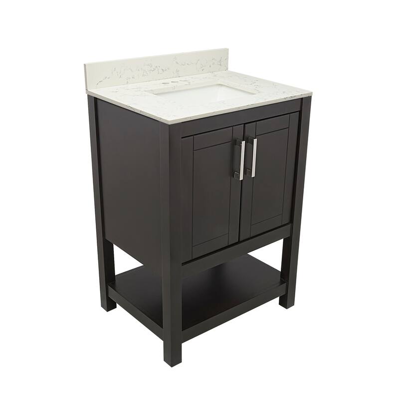 Taos 25" Bathroom Vanity with Cultured Marble Vanity Top Sink in White with White Basin