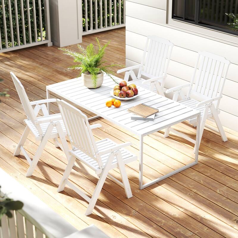 Gymax 4PCS Foldable Patio Chair w/Armrest Curved Back Slatted Seat for