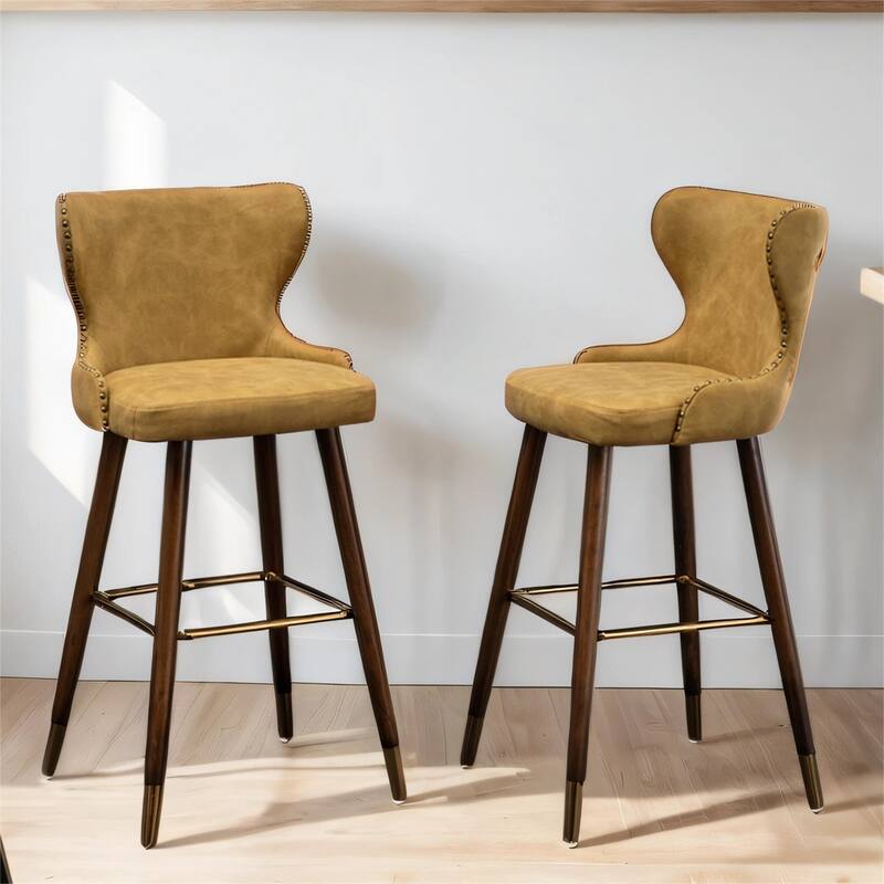 Modern Faux Leather Tufted Nailhead Trim Counter Stool Set of 2