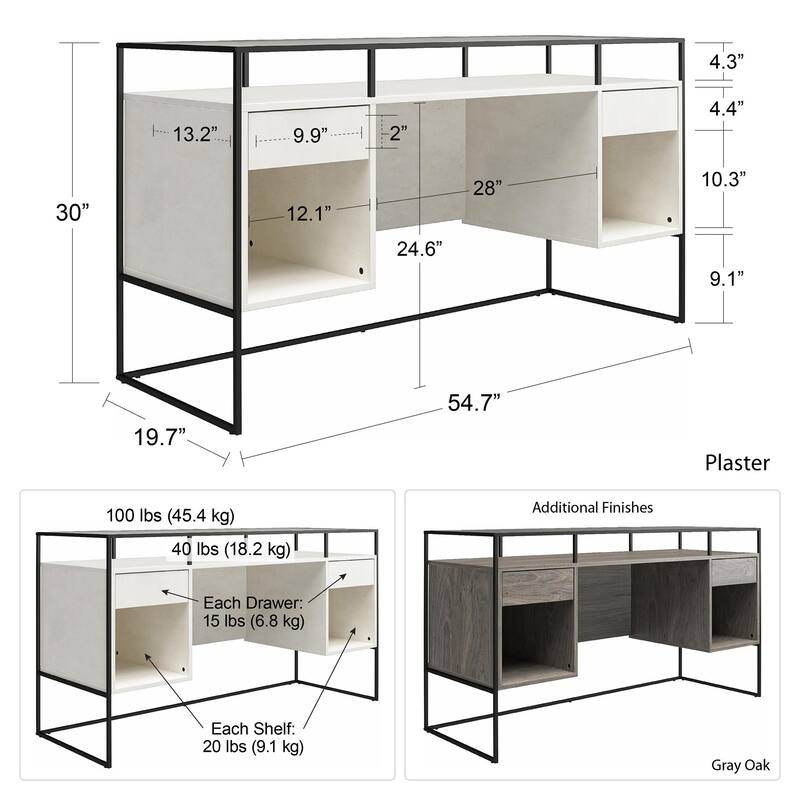 Ameriwood Home Creedmore Modern Desk with Fluted Glass Top