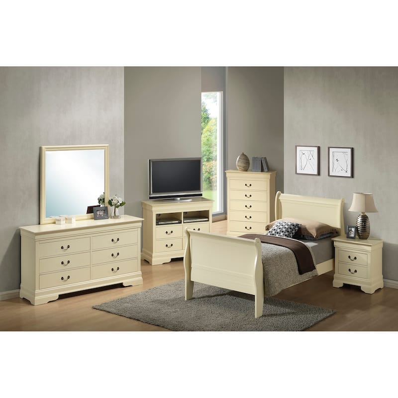 Louis Philippe Twin Sleigh Bed with Headboard and Footboard - Beige