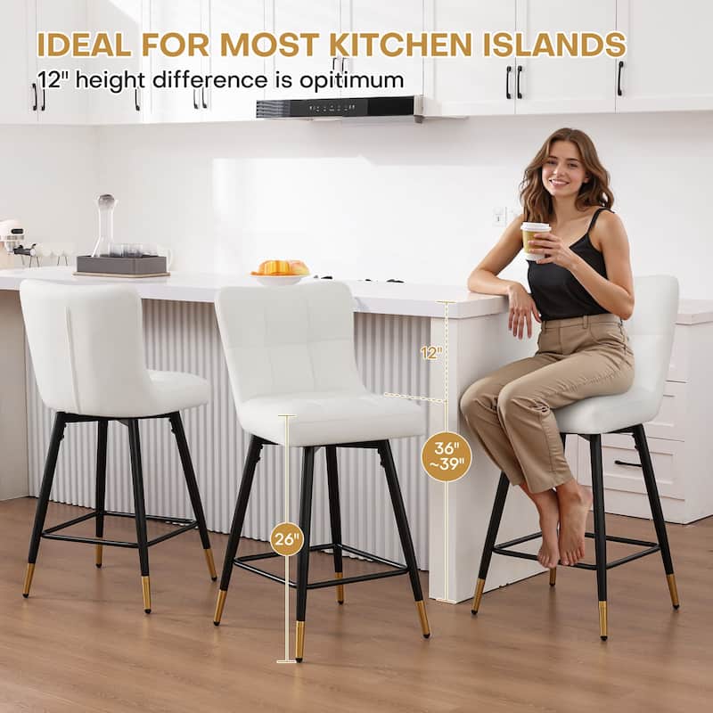 Faux Leather Swivel Counter Height Barstools Set of 2 with High Back - 38.98"H x 17.72"W x 21.26"D