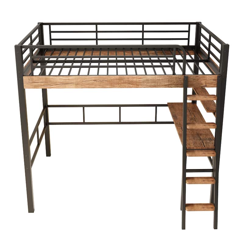 Metal Full Size Loft Bed with Built-in Desk