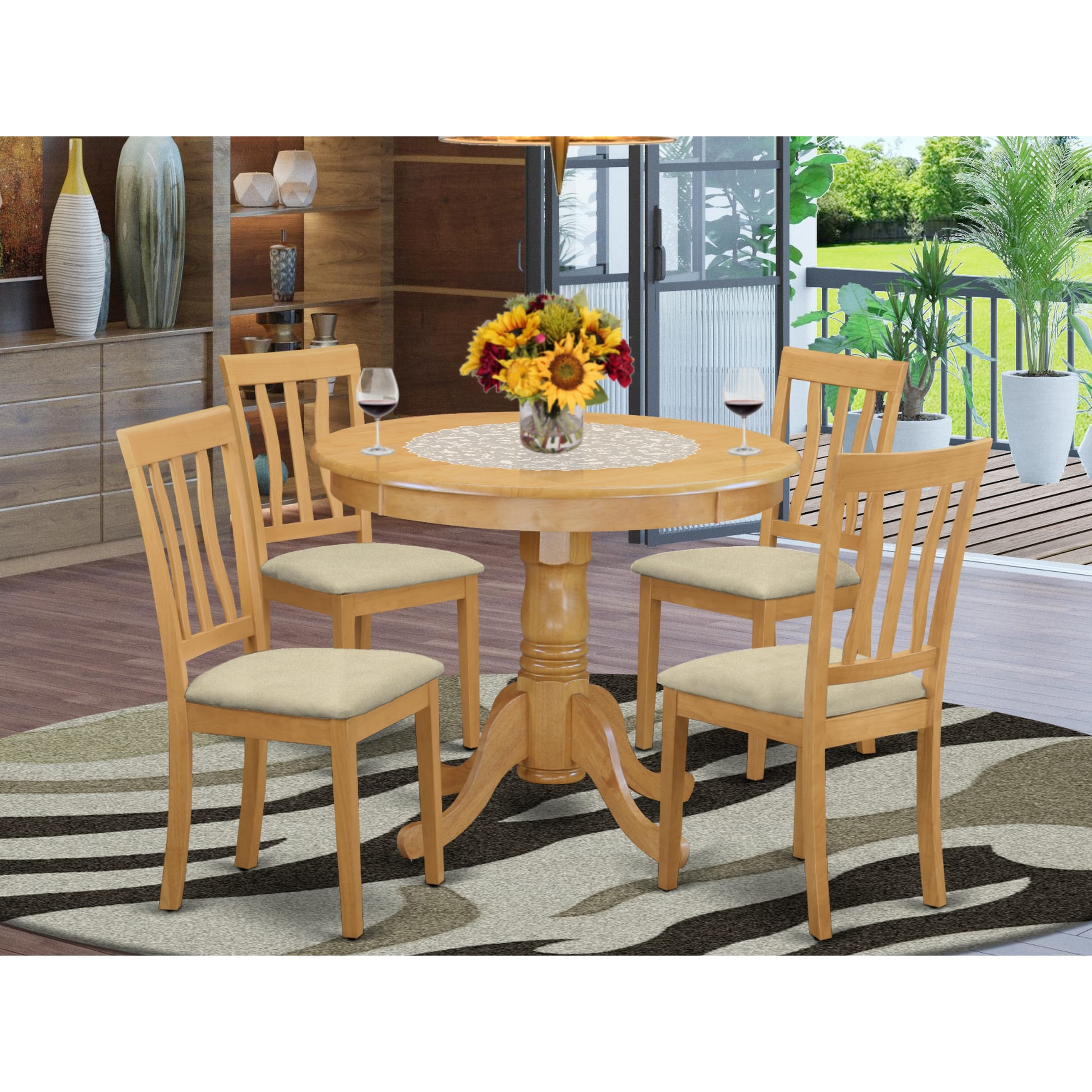 Oak Small Kitchen Table And 4 Chairs Dining Set Overstock 10201204 Faux