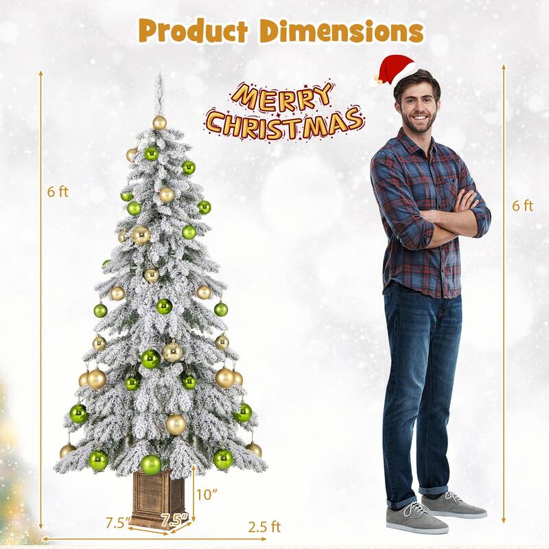Gymax 6 ft Artificial Xmas Tree Hinged Christmas Tree w/ 589 Flocked - See Details