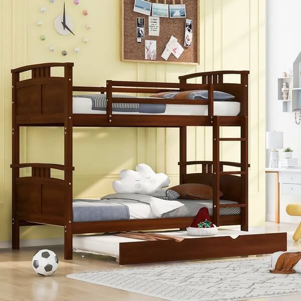 slide 2 of 9, Twin-Over-Twin Size Sturdy Wooden Bunk Bed with Twin size Trundle,Separable Bunk Bed for Bedroom Walnut