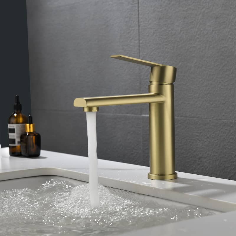Single Handle Bathroom Sink Faucet One Hole Bathroom Faucets Modern Basin Vanity Taps Without Drain - Brushed Gold