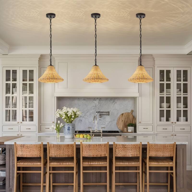 Starsky 1-Light 11.81in Handwoven Rattan Cone Pendant