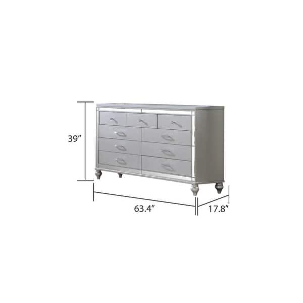 dimension image slide 3 of 26, Sterling 4PC/5PC Contemporary Bedroom Set with Mirror Accents and LED Enhancements