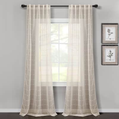 Lush Decor Farmhouse Textured Back Tab Rod Pocket Sheer Window Curtain Panels Set