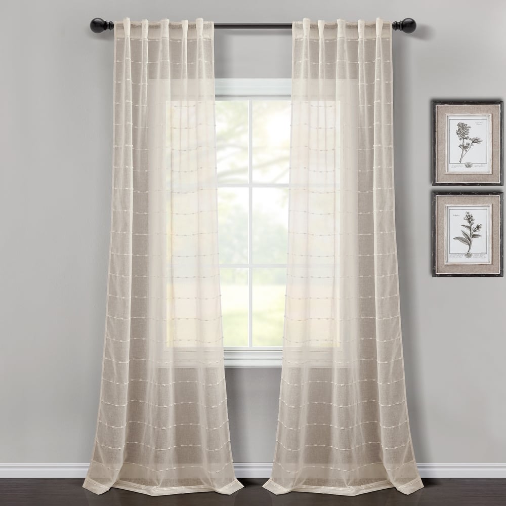 Lush Decor Farmhouse Textured Back Tab Rod Pocket Sheer Window Curtain Panels Set