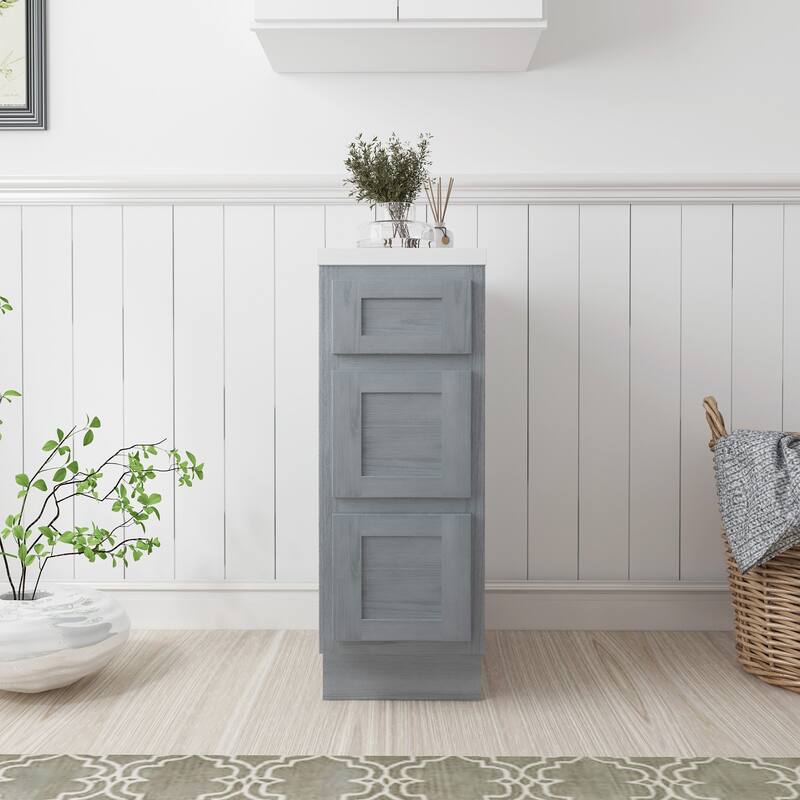Vanity Art 12 Inch Bathroom Vanity Base Cabinet Solid Wood Small Bathroom Storage Floor Cabinet - Silver