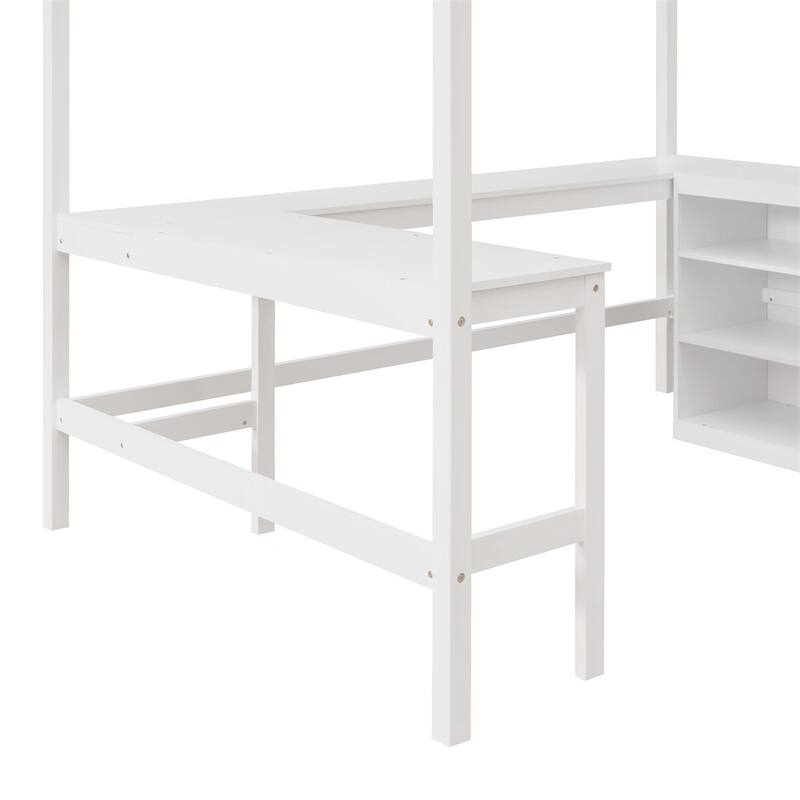 Merax Wooden Loft Bed with Shelves and Desk