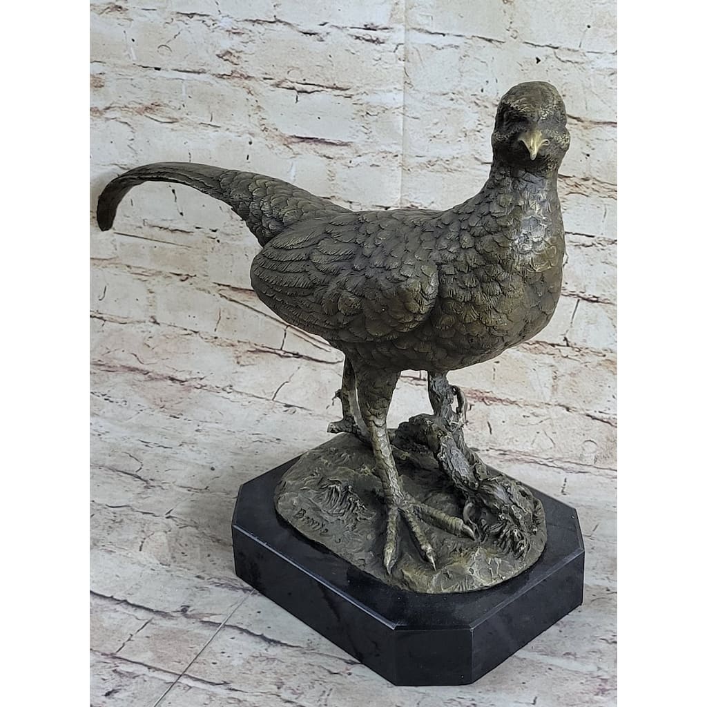 Pheasant Grouse Game Bird Hunter Bronze Marble Statue Sculpture Wildlife Trophy