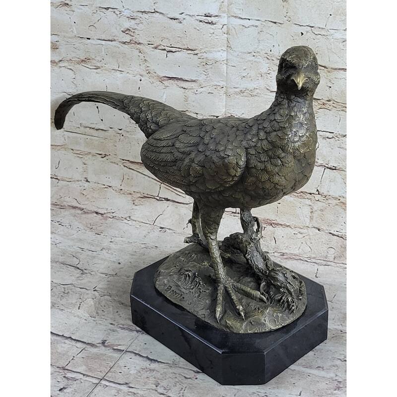 Pheasant Grouse Game Bird Hunter Bronze Marble Statue Sculpture Wildlife Trophy