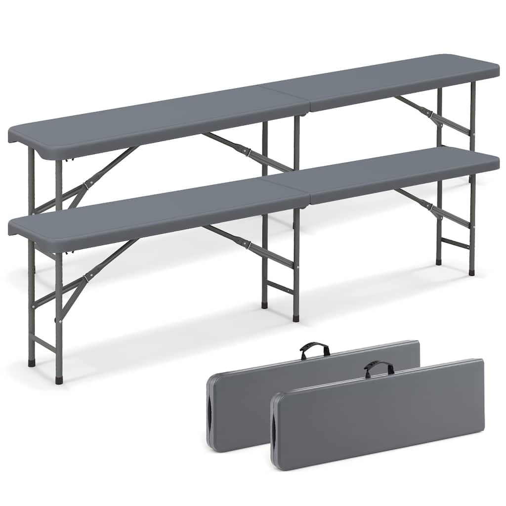 Gymax 2PCS 6 ft Plastic Folding Bench w/ 1320 LBS Capacity Handle &