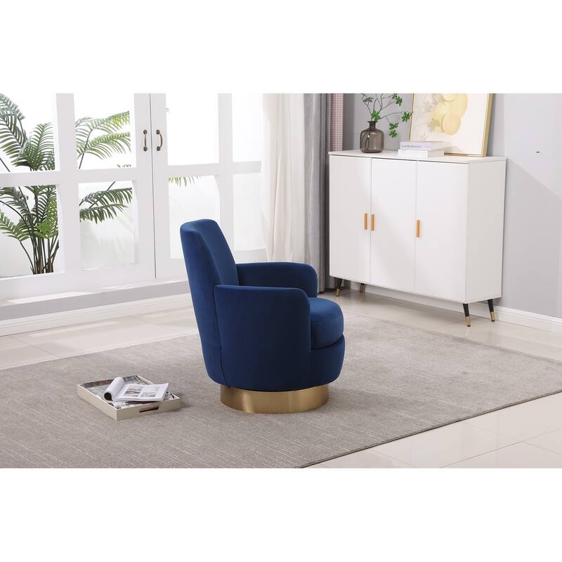 Swivel Accent Chairs Armchair for Living Room, Reading Chairs , Round Barrel Chairs with Gold Stainless Steel Base