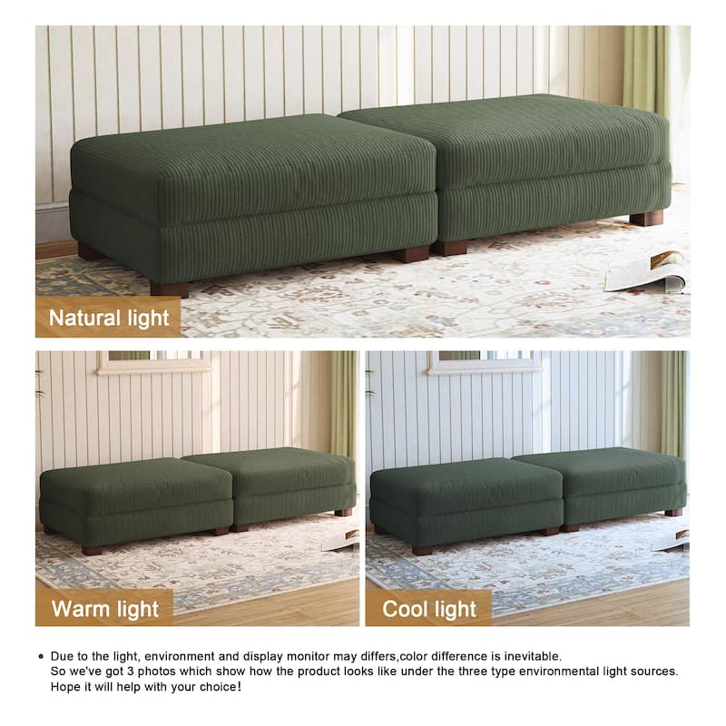 Corduroy Modern Ottoman with Wood Legs Set of 2
