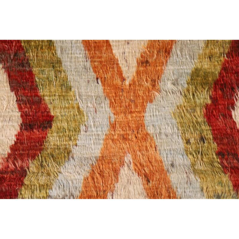 Hand Knotted Oriental 100% Wool Carpet Modern Geometric Multi-Colored Moroccan Runner Rug - 13' 3'' X 3' 2''