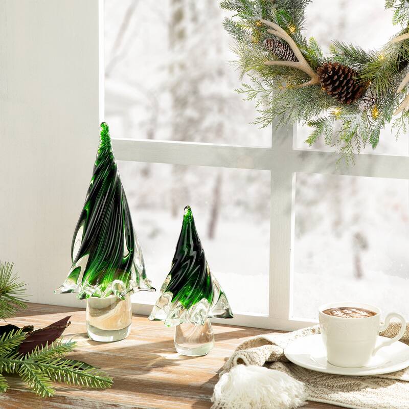 Glitzhome Table Decor Glass Christmas Tree - 11.6"H - C