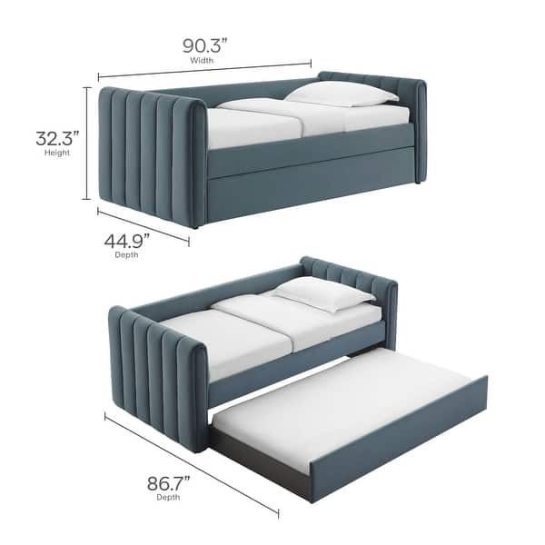 dimension image slide 2 of 4, Veyla Channel Tufted Performance Velvet Twin Daybed With Trundle