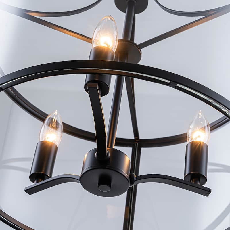 3-Light Drum Glass Chandelier for Dining Room, Kitchen Island